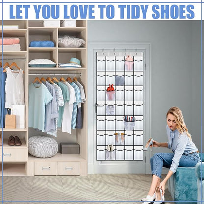 Windyun 2 Pcs 70 Large over The Door Shoe Organizer Hanging Shoe Rack for Closet Holder White Mesh Pockets Back to School Behind Door Hanger Storage Nonslip for Home Room School Dorm, Each 35 Pockets
