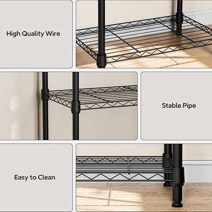 M MZG 5 Tiers Shelf Metal Storage Shelves Wire Rack Closet Organizers with Wheel for Garage Kitchen Bathroom Laundry Black 11.8" D x 17.7" W x 55" H