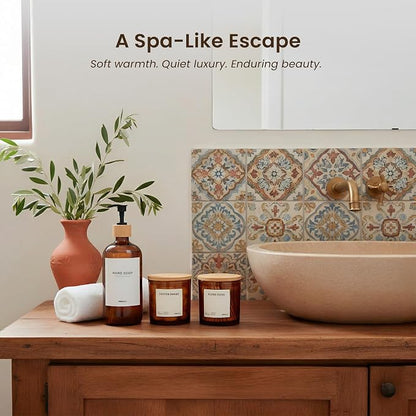 Maisonovo Glass Bathroom Containers with Lids (Airtight) - Qtip Holder - Apothecary Jars for Cotton Rounds, Swabs, Balls - Amber Bamboo Q Tip Dispenser - 2 pc Bathroom Canisters Set for Organization