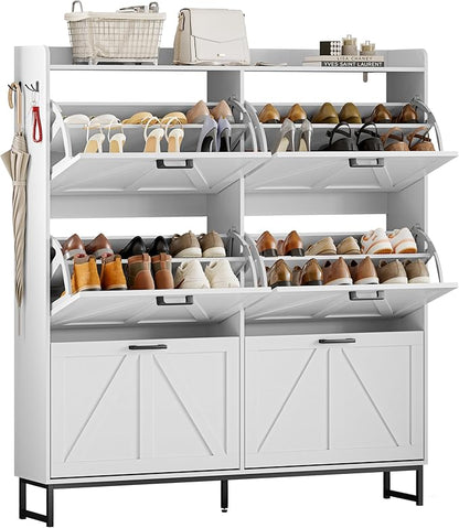 Shoe Cabinet Storage for Entryway, Shoe Storage Cabinet with 6 Flip Drawers, Freestanding Narrow Shoe Rack Organizer with Metal Legs for Foyer, Hallway, White