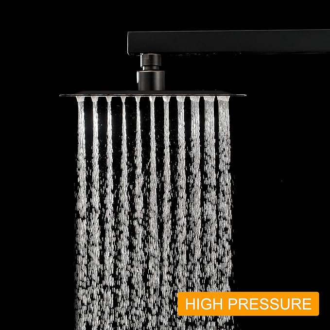 BESy 8 Inch Rain Shower Head, 8" Square Rainfall & High Pressure Stainless Steel Bath Showerhead, 1/16" Ultra Thin, Waterfall Full Body Coverage with Silicone Nozzle, Oil Rubbed Bronze Finish