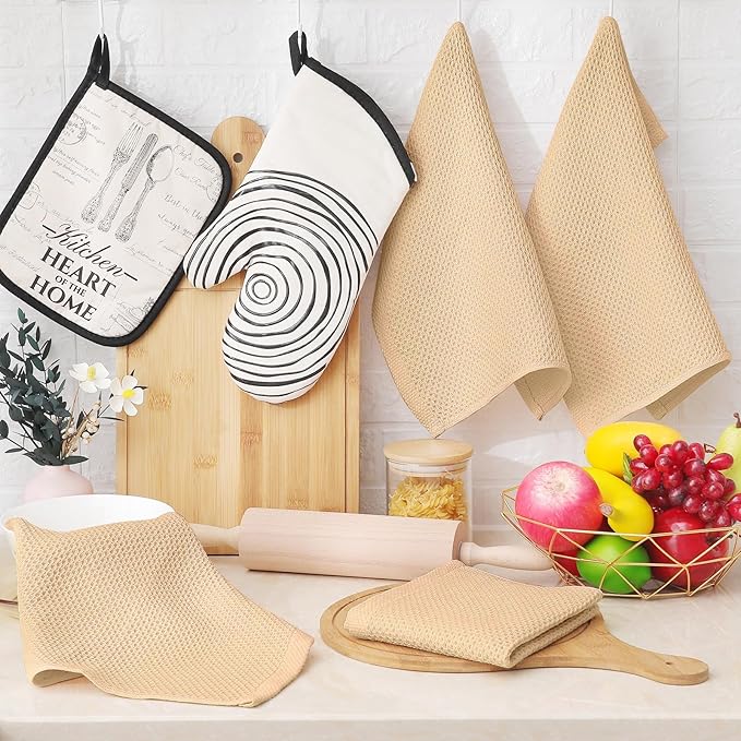 Homaxy 100% Cotton Waffle Weave Kitchen Dish Cloths, Ultra Soft Absorbent Quick Drying Dish Towels, 12 x 12 Inches, 18-Pack, Apricot