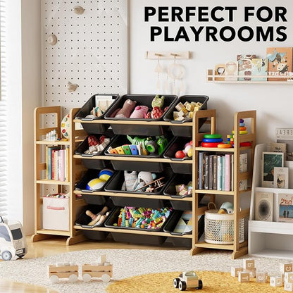 SpaceAid Toy Storage Organizer with 6 Shelves and 12 Bins, Toy Organizers Storage Bookshelf, Kids Bin Shelf Toys Box Bookcase for Bedroom Playroom Organization Room Decor, True Black