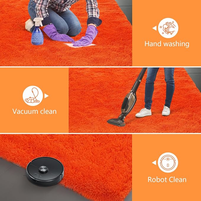 Orange Shag Area Rugs for Bedroom Living Room,8X10 Ultra Soft Fluffy Area Rugs for Dorm,Indoor Carpet Plush Rugs for Living Room Home Halloween Decor