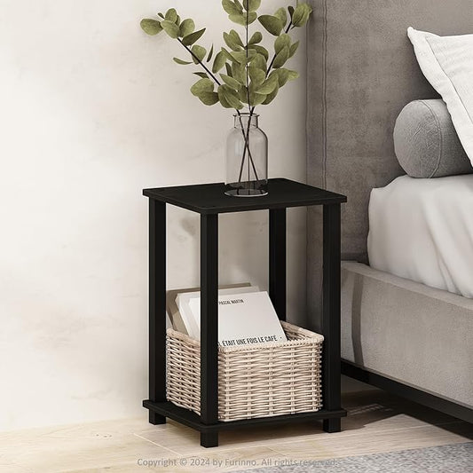 Furinno Simplistic Night Stand, 2-Tier Small Nightstand with Open Shelf, Toolless Assembly Bedside Table, End Table, Side Table, for Bedroom, Closet, Dorm, Espresso