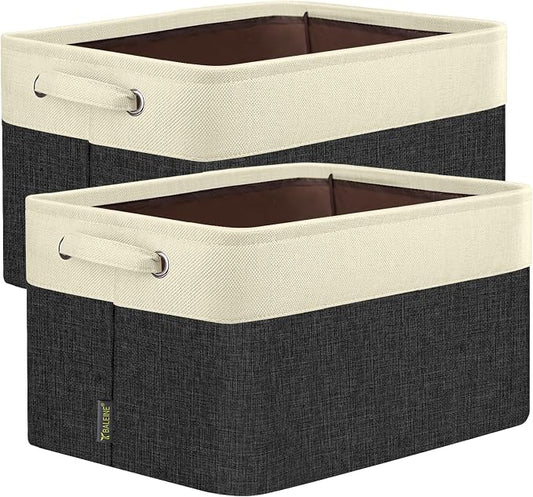 BALEINE 2 Pack Fabric Closet Storage Bins for Shelves, Linen Closet Organizers and Storage, Decorative Baskets for Organizing, Shelf, Clothes, Home, Office (Black, 14''x10''x8.5'')