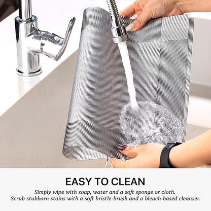 LEXMORE Placemats Set of 8 Vinyl/Plastic Woven Place Mats for Kitchen Table Indoor/Outdoor Washable Placemat Wipeable Dining Table Mats(Silver Cube)