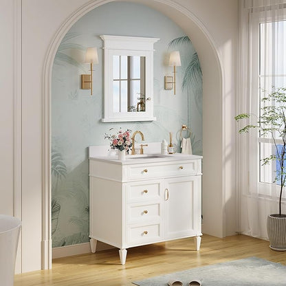 WELLFOR 26"x 32" Bathroom Medicine Cabinet with 3-Tier Adjustable Glass Shelves, Recessed Solid Wood Medicine Cabinet with Mirrors and Soft-Close Door