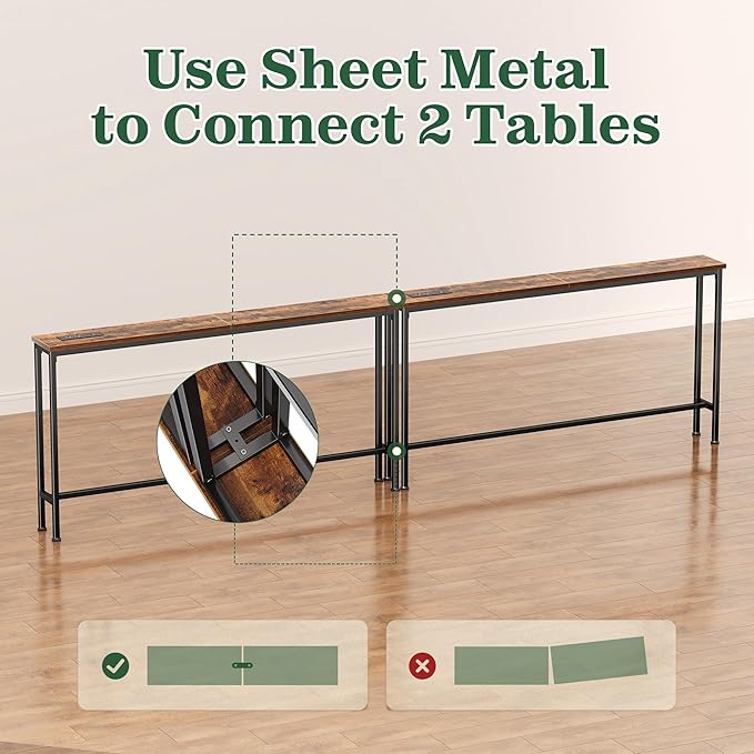 SUPERJARE 51.2 Inch Sofa Table with Power Outlet and USB-C Port, 5.9 Inch Narrow Console Table, Entryway Hallway Couch Table with Storage, Behind Sofa, Small Spaces, Living Room, Rusitc Brown