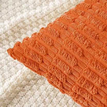 MIULEE Pack of 2 Orange Corduroy Decorative Euro Sham Pillow Covers 22x22 Inch Soft Boho Striped Throw Pillow Covers Modern Farmhouse Home Decor for Summer Sofa Living Room Couch Bed