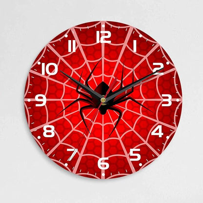 Wall Clock, 10 Inch Silent Non-Ticking Home Kitchen Decor, Battery Operated for Bathroom Bedroom Living Room Office(Red Spider Web)