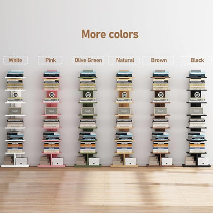 TUTOTAK Narrow Bookshelf, 8-Tier Bookcase, Spine Book Shelf for Small Space, Corner Standing Shelf for Living Room, Office, Study, Entryway, White BS06BW008