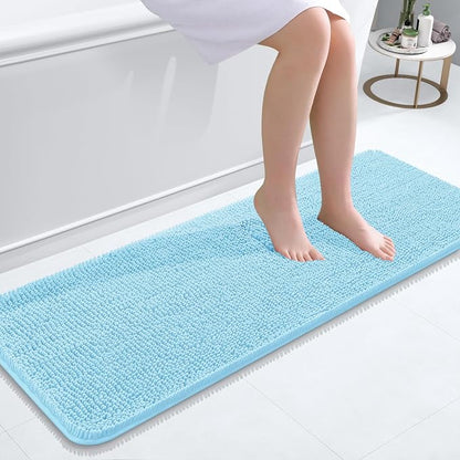 OLANLY Bathroom Runner Rugs 47x17, Soft Absorbent Chenille Bath Rugs, Rubber Backing Quick Dry, Machine Washable Long Bath Mats for Bathroom Floor, Tub and Shower, Home Decor Accessories, Sky Blue