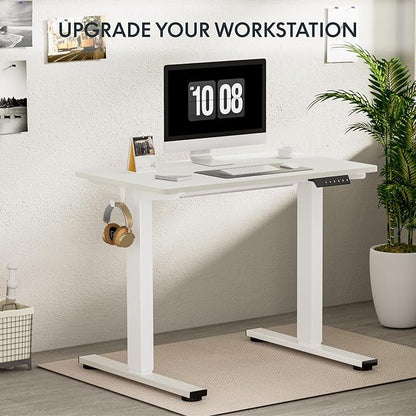FLEXISPOT EN1 One-Piece Standing Desk, 40"x24" Seamless Desktop Electric Height Adjustable for Home Office, Study Rooms & Multi-Device Workstations, White(White Frame)