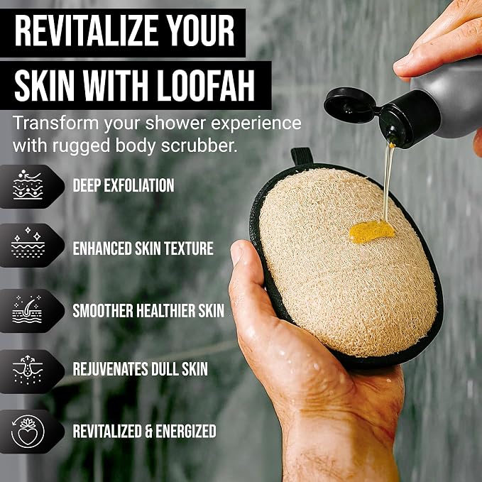 SERRENTO Loofah Body Scrubber Shower - Luffa Sponge 2PCS Black & White Set