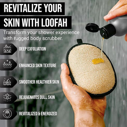 SERRENTO Loofah Body Scrubber Shower - Luffa Sponge 2PCS Black & White Set