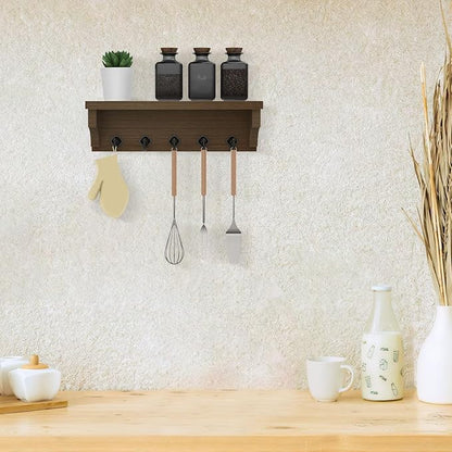 Nekon Key Holder for Wall, 11.8" W x 3.5" H x 2.8" D Decorative Key Organizer with Floating Shelf, Wall Mount Key Rack with 5 Hooks (Rustic Brown)