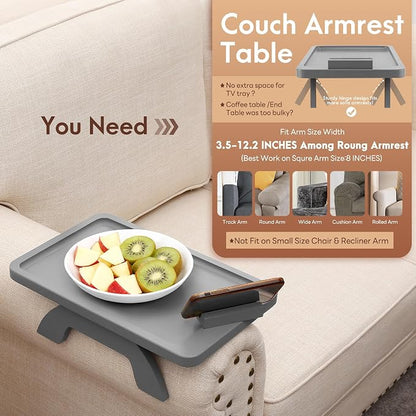 SINWANT Couch Armrest Table,Bamboo Couch Arm Tray with 360° Rotating Phone Holder,Anti Slip Foldable Sofa Arm Tray for Eating Drinking Snacks Remote on Armrest 15.35"x9.85"