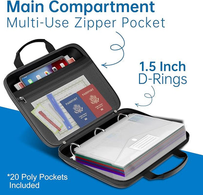 Binder Folders Organizer with 20 Pack Heavyweight Plastic Pockets,Fireproof File Folder Box with Lock,Zipper Binder Bag for Important Documents,Letter Size