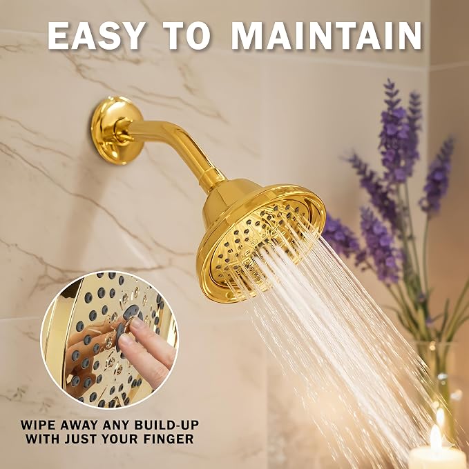 Aqua Elegante Massage Shower Head With Mist - High Pressure Boosting, Adjustable Massaging Rainfall Showerhead For Low Flow Showers With Water Saving Nozzles - 2.5 GPM - Polished Brass