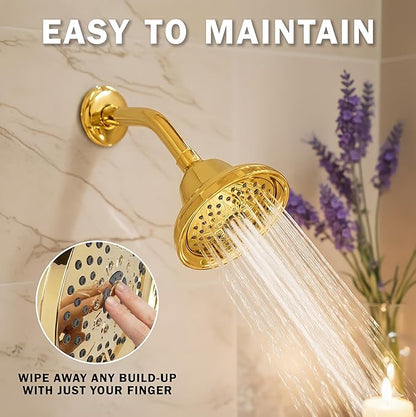 Aqua Elegante Massage Shower Head With Mist - High Pressure Boosting, Adjustable Massaging Rainfall Showerhead For Low Flow Showers With Water Saving Nozzles - 1.8 GPM - Polished Brass