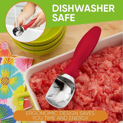 Spring Chef Red Heavy Duty Ice Cream Scoop with Non-Slip Handle, Professional Ice Cream Spoons for Gelato, Sorbet, Frozen Yogurt, Sorbet, Cookie Dough, Melon - Dishwasher Safe - 2 Pack