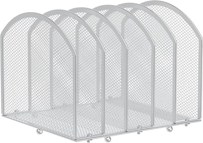 Desk File Organizer 5 Sections Desktop Organizer File Sorter Office Organization File Folder Holder for Office School & Classroom (Silver, 5 Section - 1Pack)