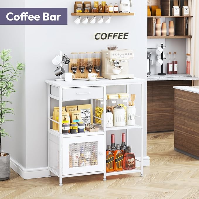 SWTYMIKI Coffee Bar Cabinet for Home - Farmhouse Coffee Stand Station Multi-Purpose Buffet Sideboard Cabinet - Kitchen Bar Table for Living Room, Corner, Small Space, White