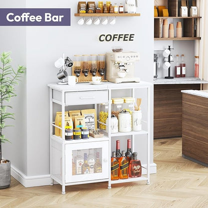 SWTYMIKI Coffee Bar Cabinet for Home - Farmhouse Coffee Stand Station Multi-Purpose Buffet Sideboard Cabinet - Kitchen Bar Table for Living Room, Corner, Small Space, White