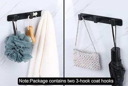 Coat Rack, Heavy Duty Stainless Steel 3 Tri Coat Hook Hanger, Wall Mounted Wall Hooks, Rustic Clothes Hook/Key Hook Rail for Bathroom Kitchen Entryway(2 Pack, 3 Hook Black)