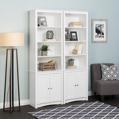 Prepac Sonoma Tall 6-Tier Bookcase 80"H with Doors & 2 Adjustable Shelves, White Storage Cabinet, Modern Display Cabinet, Bookshelf with Storage Shelves for Home Office, Living Room, Bedroom