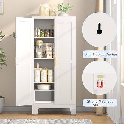 GAIOUS 61.02" Pantry Cabinet, Kitchen Pantry Storage Cabinets with Adjustable Shelves and Feet, White Pantry Storage Cabinet for Kitchen, Dining Room, Living Room and Bathroom (White) Metal