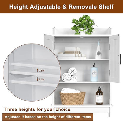 VEIKOU Over The Toilet Storage Cabinet, Bathroom Cabinet, Freestanding Over The Toilet Storage/Adjustable Shelf Rack, White