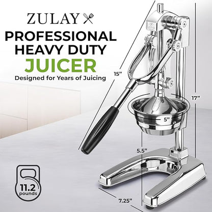 Zulay Kitchen Professional Citrus Juicer - Chrome Finish Manual Citrus Press and Orange Squeezer - Metal Lemon Squeezer - Extra Tall Heavy Duty Manual Orange Juicer and Lime Squeezer Press Stand