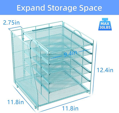 gianotter 6-Tier Paper Organizer With Magazine Holder, Desk Organizers and Accessories, Desk Accessories & Workspace Organizers, File Organizer for Office Supplies Storag (Blue, 6-Tier)