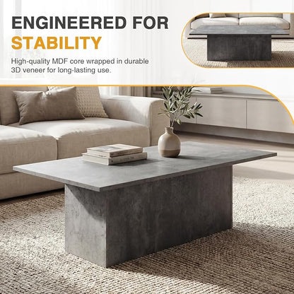 HNY Coffee Table and End Table Set of 2 Modern Square Nesting Coffee Table Grey Wooden Side Table Concrete Texture Finish for Living Room, Reception Room, Home Office,Industrial Minimalist