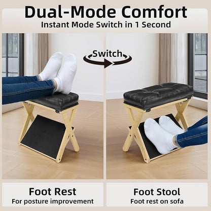 Foot Rest Under Desk at Work, Under Desk Footrest with Double Step Wooden Ergonomic Design, Non-Slip EVA Surface, Office Foot Stool for Posture Support, Leg Relief, Home Office & Gaming