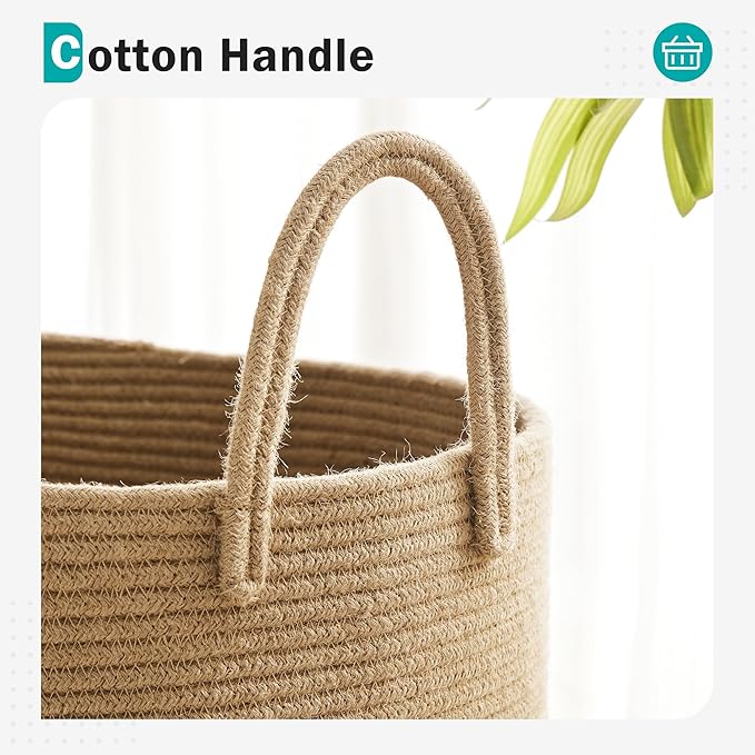 YOUDENOVA Cotton Laundry Hamper, 72L - Woven Collapsible Basket - Jute Brown