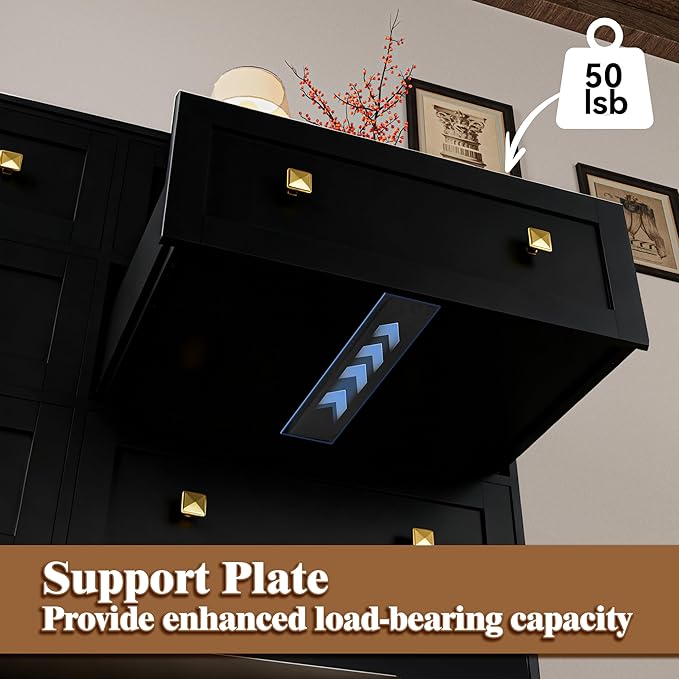 Dresser for Bedroom with Power Outlets Wide Chest of Drawers with 8 Drawers Modern Wooden Dressers with Metal Handle Large Closet Store Organizer for Bedroom Living Room Hallway Closet Black