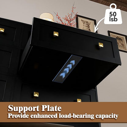 Dresser for Bedroom with Power Outlets Wide Chest of Drawers with 8 Drawers Modern Wooden Dressers with Metal Handle Large Closet Store Organizer for Bedroom Living Room Hallway Closet Black