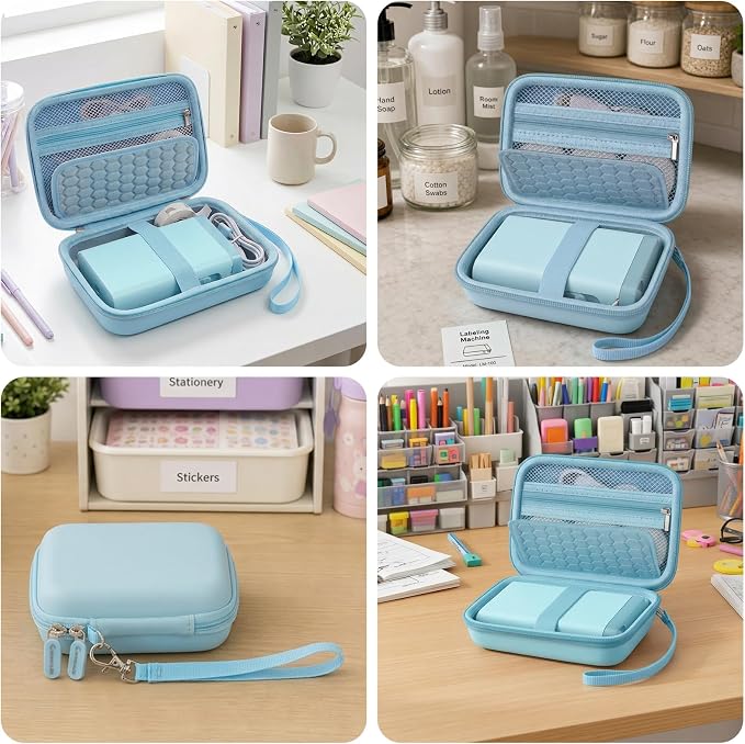 Comecase Case Compatible with Nelko P21/ for Phomemo D30 D35 Label Maker Machine, for JADENS D11/ for SUPVAN Mini Labeler Sticker, Labler Maker Storage for Tape&Accessories (Sky Blue)