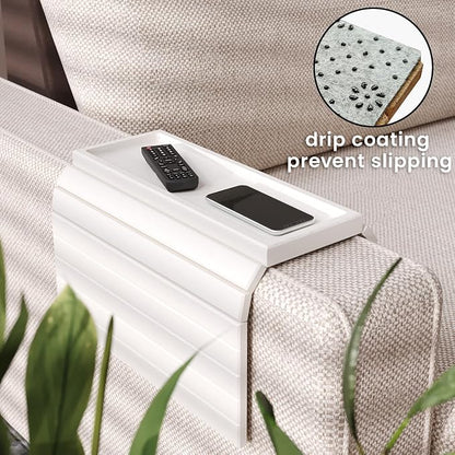 Sofa Arm Tray,Bamboo Folding Couch Arm Tray,Sofa Armrest Trays with Anti-Slip Pad for Drinks,Snacks,Phone,Remote Control（White）