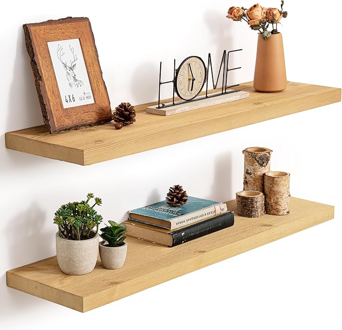 Marsmiles Floating Shelves | 36 Inch Natural Wood Wall Shelves Set of 2 | 9.3 Inch Deep Rustic Reclaimed Wood Shelves for Room Wall | Farmhouse Floating Shelves for Living Room Bathroom