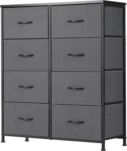 Sweetcrispy Dresser for Bedroom, Fabric Dresser with 8 Drawers, Chest of Drawers for Closet, Living Room, Sturdy Steel Frame, Wooden Top, Easy Pull Handle, Ash