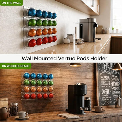 LifeMoreasy Magnetic Coffee Pods Holder for Nespresso Vertuo & Dolce Gusto, Self-Adhesive Wall Mounted Capsule Organizer for Kitchen Cabinet Fridge(4 Packs for 20 Pods) (Clear)