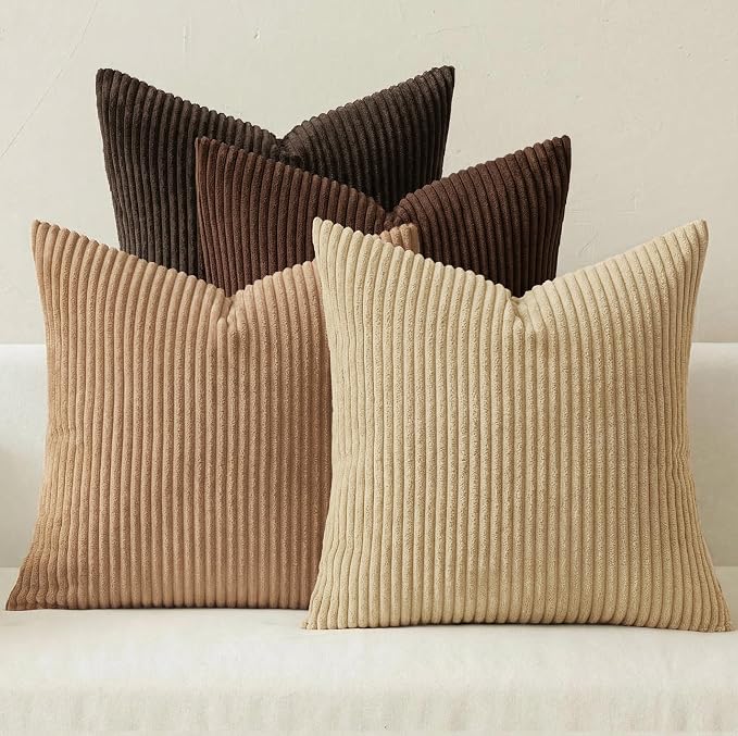 MIULEE Boho Farmhouse Throw Pillow Covers 20x20 Inch Set of 4 Rustic Mordern Neutral Cushion Covers Soft Corduroy Nordic Home Decor for Couch Bed Sofa Living Room Dark Brown
