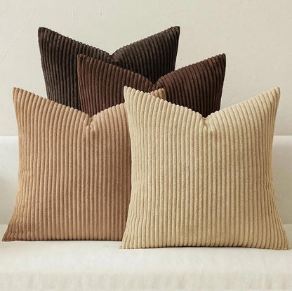 MIULEE Boho Farmhouse Throw Pillow Covers 20x20 Inch Set of 4 Rustic Mordern Neutral Cushion Covers Soft Corduroy Nordic Home Decor for Couch Bed Sofa Living Room Dark Brown