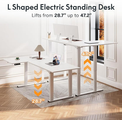 FLEXISPOT 4-Leg L-Shaped Standing Desk, 71 x 43 Inches Electric Height Adjustable Desk with Memory Controller, 220lb Load Capacity, Reversible L/R Corner Desk for Home Office, Gaming & Study, White