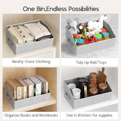 Homsorout Large Closet Organizers and Storage Bins - 8 Pack Trapezoid Storage Baskets for Shelves, Foldable Fabric Baskets with Handles Ideal for Closet, Basket, Wardrobe and Shelf Storage, Light Grey