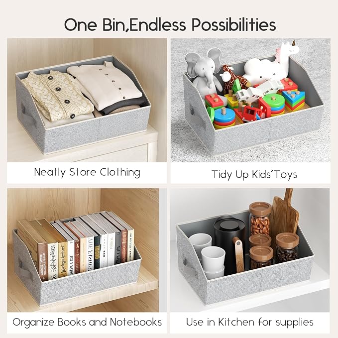 Homsorout Large Closet Organizers and Storage Bins - 10 Pack Trapezoid Storage Baskets for Shelves, Foldable Fabric Baskets with Handles Ideal for Closet, Basket, Wardrobe and Shelf Storage,Light Grey